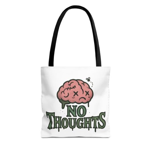 Funny No Thoughts Tote Bag, Quirky Tote for School, Shopping, Gifts, Brain Humor, AOP Design