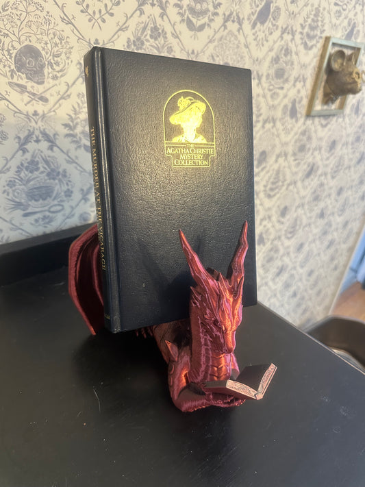 Reading Dragon Book Holder / Silky Red/Black Color / 3D Printed Book Holder