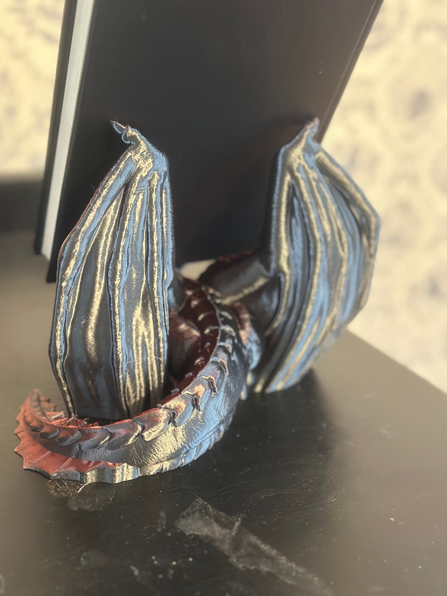 Reading Dragon Book Holder / Silky Red/Black Color / 3D Printed Book Holder