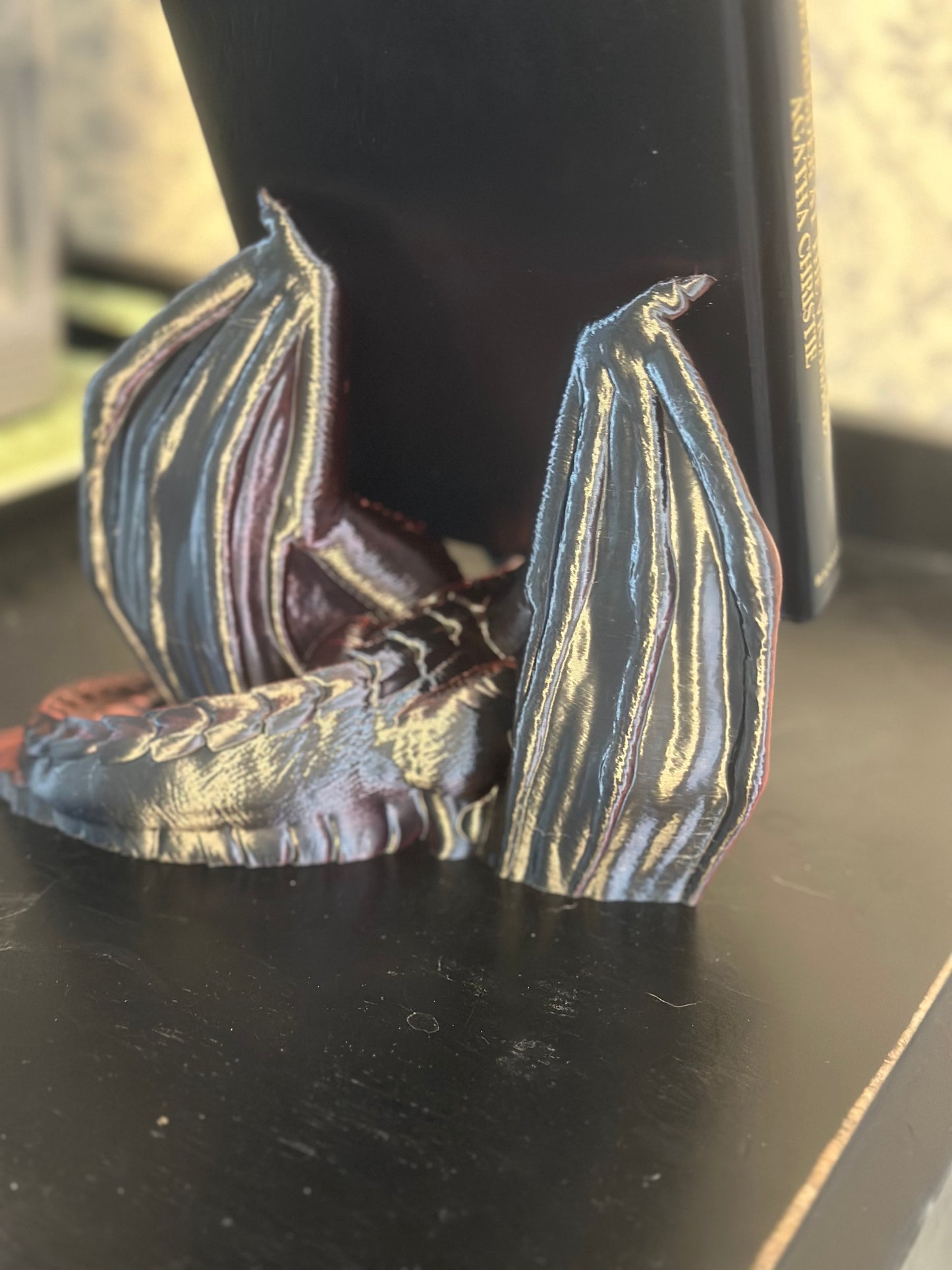 Reading Dragon Book Holder / Silky Red/Black Color / 3D Printed Book Holder