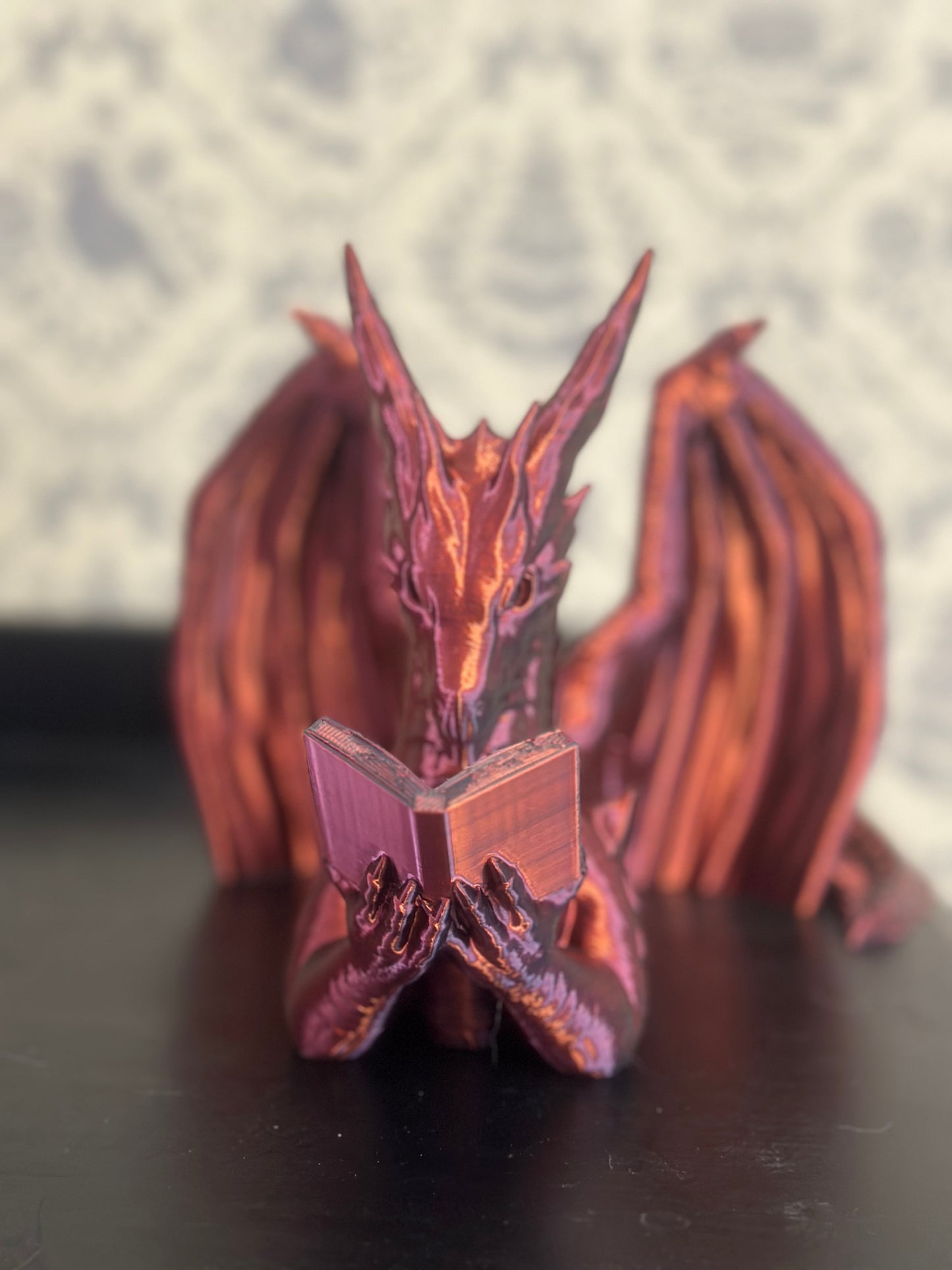 Reading Dragon Book Holder / Silky Red/Black Color / 3D Printed Book Holder