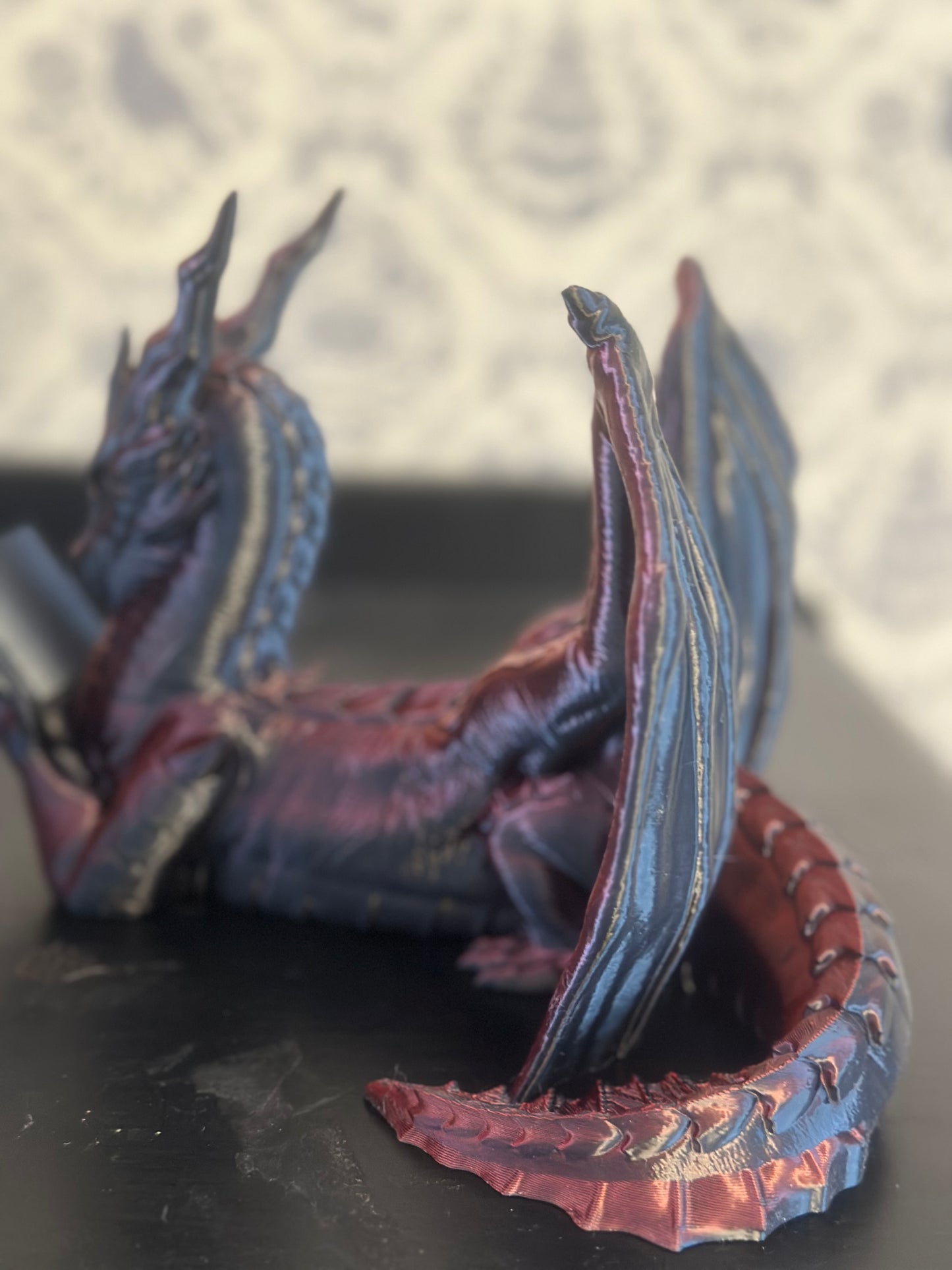 Reading Dragon Book Holder / Silky Red/Black Color / 3D Printed Book Holder