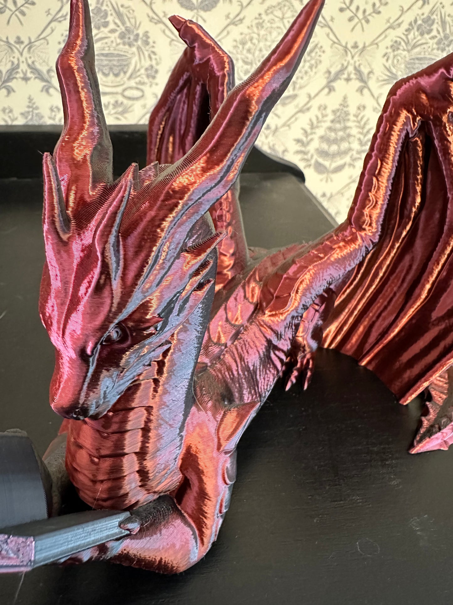 Reading Dragon Book Holder / Silky Red/Black Color / 3D Printed Book Holder